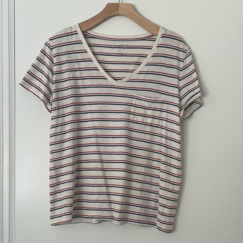 Universal Thread Striped Short Sleeve Tee - Cream and Red